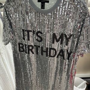 Forever 21 Silver Sequin It’s My Birthday T-shirt dress